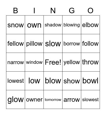 Group 4 "ow" words Bingo Card