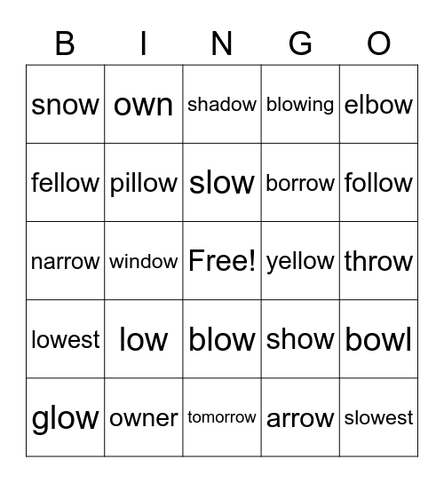 Group 4 "ow" words Bingo Card