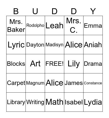 Buddy Bingo Card