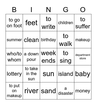 Listening/Reading Final Exam Bingo Card