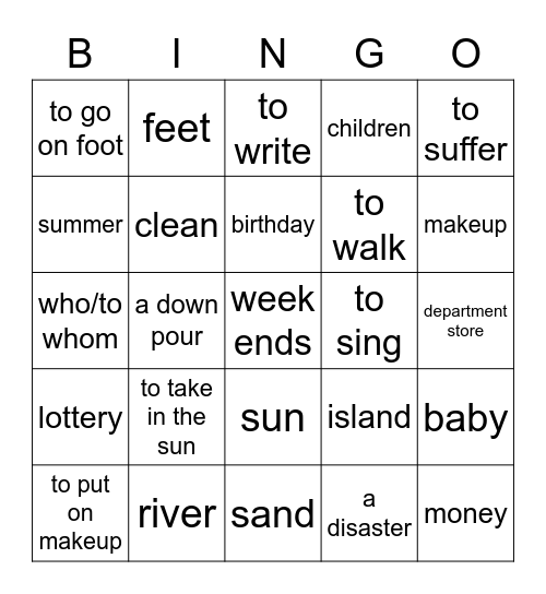 Listening/Reading Final Exam Bingo Card