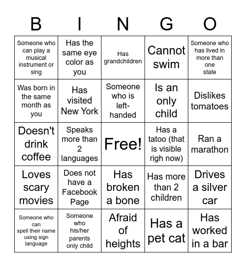 Let's have Some Fun Bingo Card
