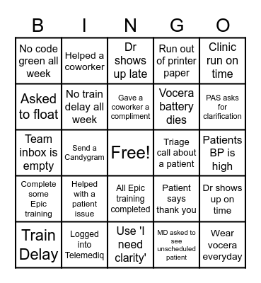 Nurse and Healthcare Week Bingo Card