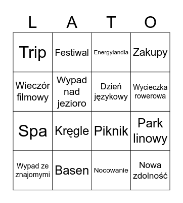 summer bingo Card