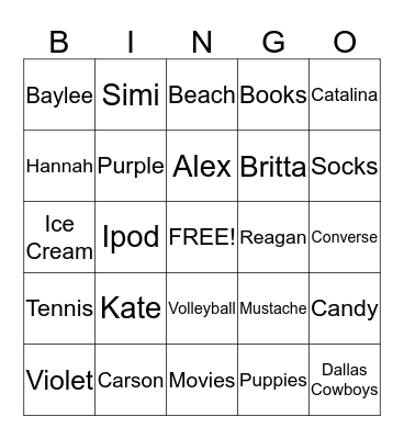 Violet's Birthday Bingo Card