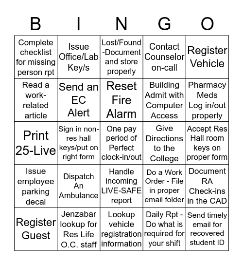 Dispatch Bingo Card