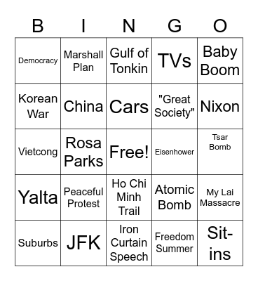 Unit 7 Cold War/Civil Rights/Vietnam Bingo Card