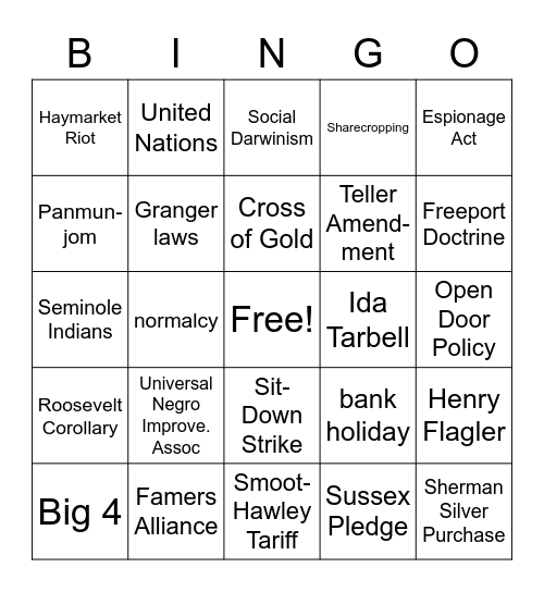 US History EOC Bingo-1 Bingo Card