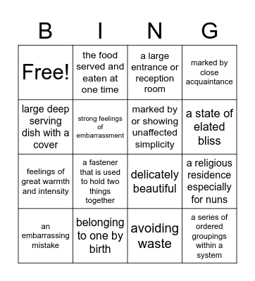 The Necklace Bingo Card