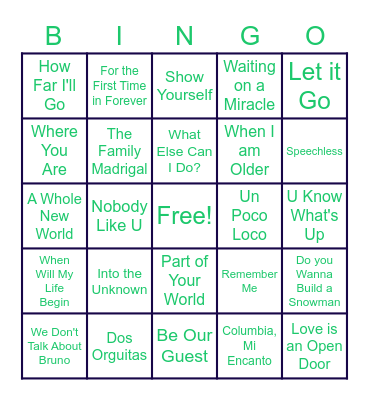 Disney Bingo Card