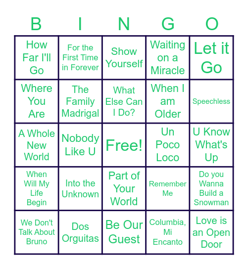 Disney Bingo Card