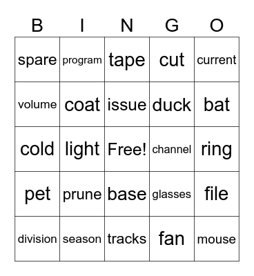 Multiple Meaning Word 2 Bingo Card