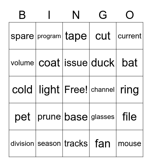 Multiple Meaning Word 2 Bingo Card