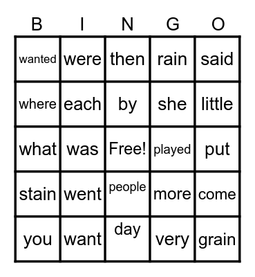 Sight words Bingo Card