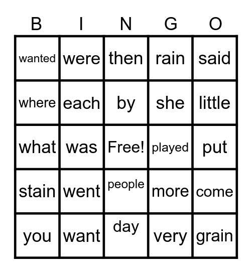 Sight words Bingo Card