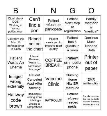 CMH Bingo Card