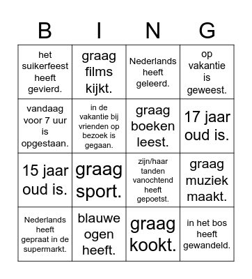 Ik zoek iemand die ... Bingo Card