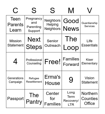 BIGNO/ CSSMV Bingo Card