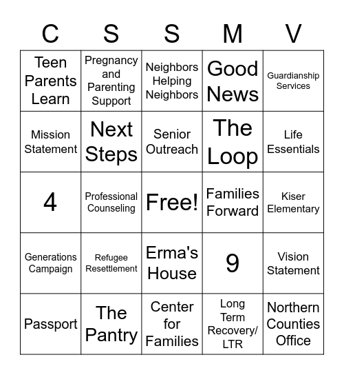 BIGNO/ CSSMV Bingo Card