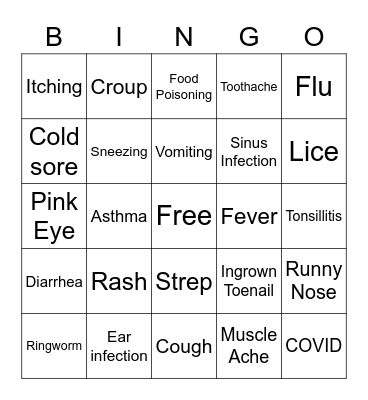 School Illness Bingo Card