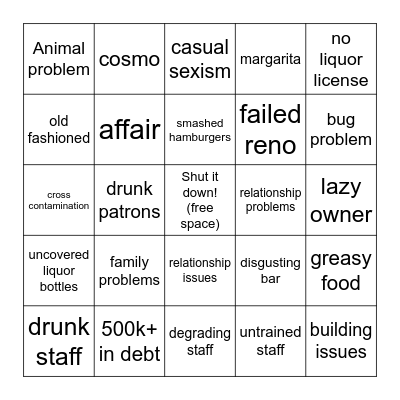 Bar Rescue Bingo Card