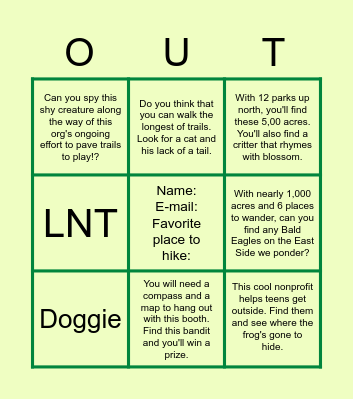 Trail Fest Booth Bingo Card