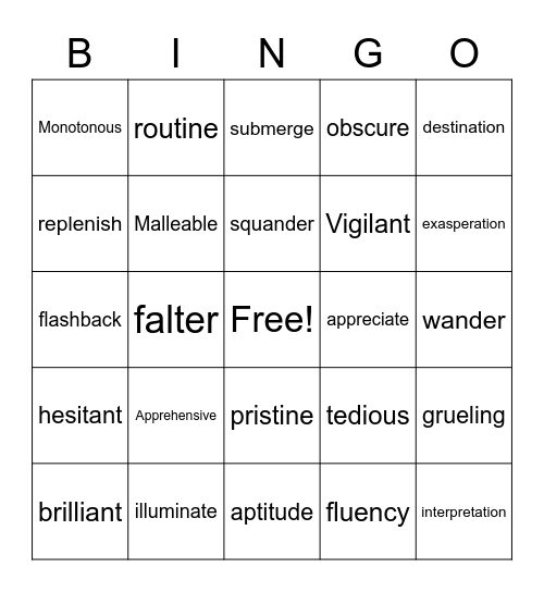 Vocabulary Bingo Card