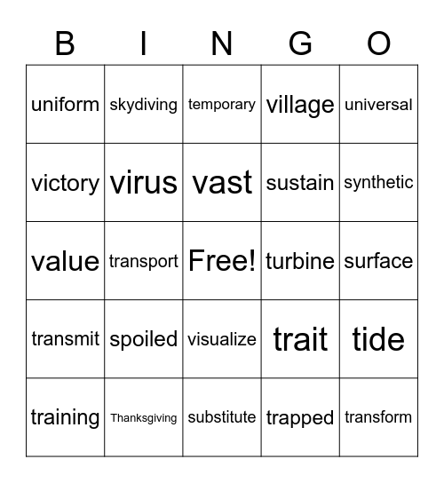 SPELLING BEE Bingo Card