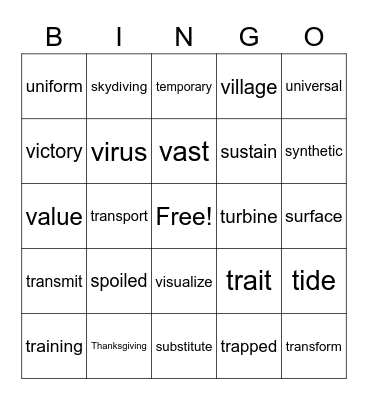 SPELLING BEE Bingo Card