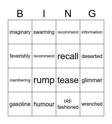 Vocabulary Bingo Card