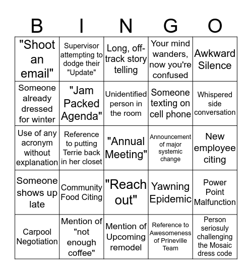 Prineville Site Meeting Bingo! Bingo Card