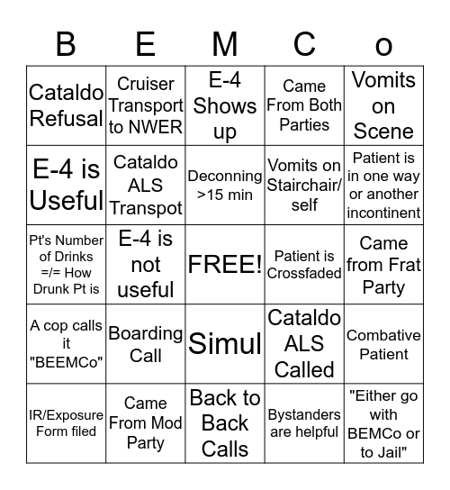 EMS BINGO Card