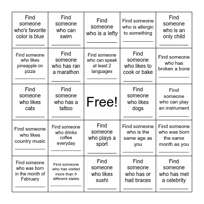 Get to Know An MAO Bingo Card