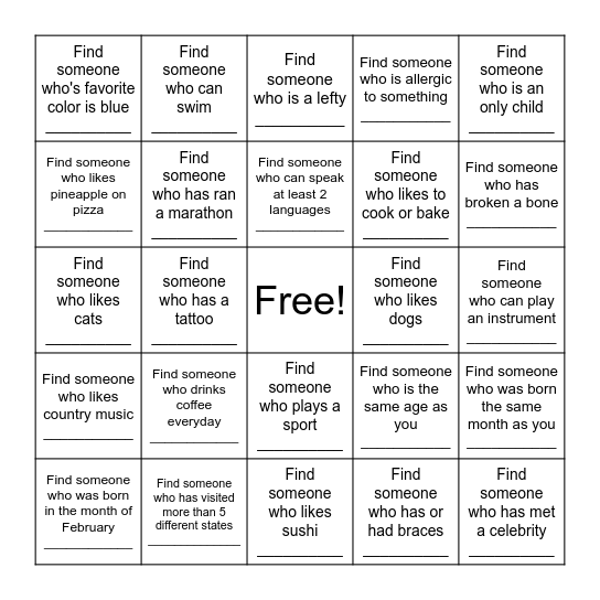 Get to Know An MAO Bingo Card