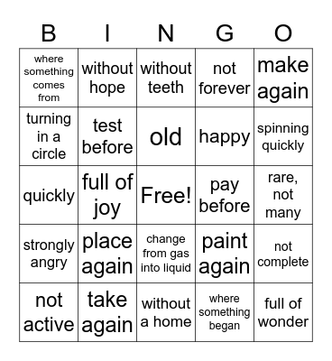 4th Grade Vocabulary Definitions Bingo Card