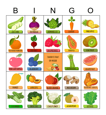 Fresh Fruit and Vegetable Bingo! Bingo Card