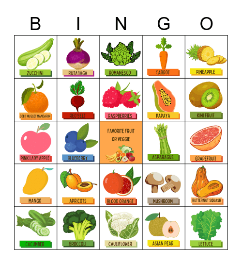 Fresh Fruit and Vegetable Bingo! Bingo Card