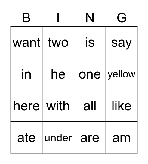 Heart Words Bingo Card