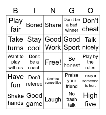 Sportsmanship Bingo Card