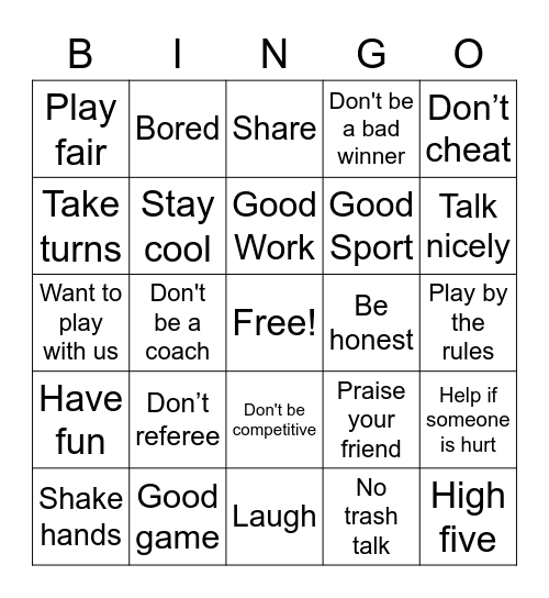 Sportsmanship Bingo Card