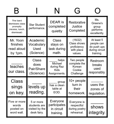 Mr. Yoon's BINGO Card