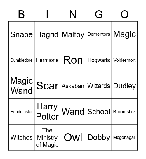 Harry Potter Bingo Card