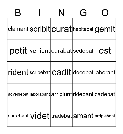 Latin II Verb Review Bingo: Present vs. Imperfect Tense in Chapters 1-7 Bingo Card
