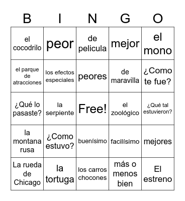 Ch. 8 Primer Paso Bingo Card