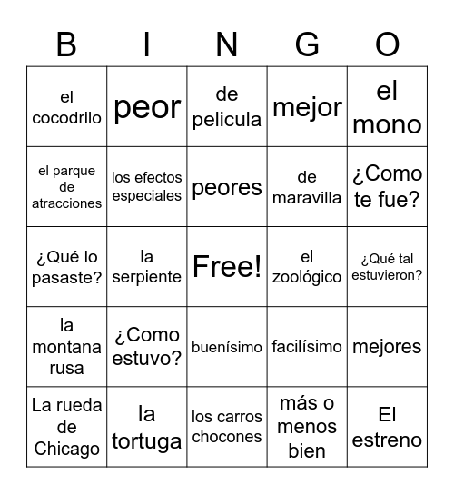 Ch. 8 Primer Paso Bingo Card