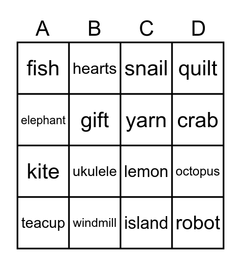 ABC Bingo Card