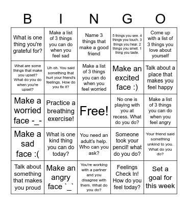 Social Emotional Bingo! Bingo Card