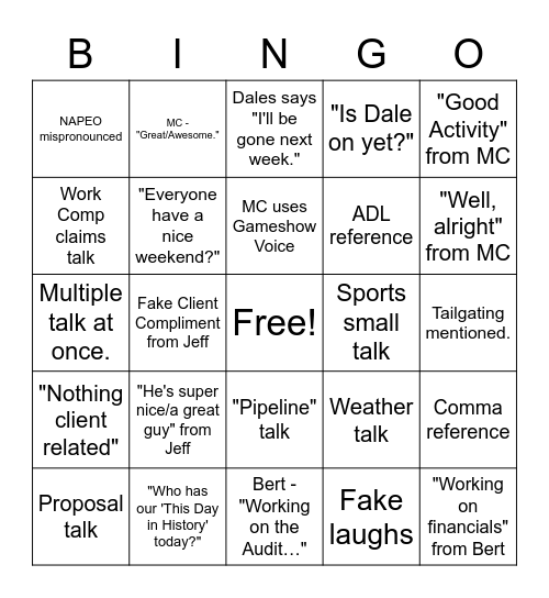 Staff Meeting BINGO! Bingo Card