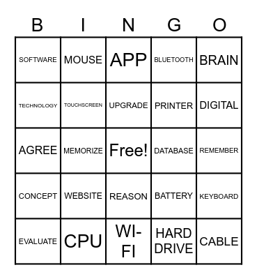 Unit 7: Technology Bingo Card