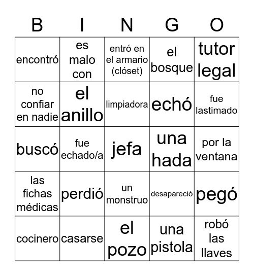 Internado Episodios 1-2 Bingo Card